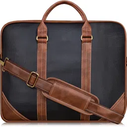 jpenterprises Black & Tan Color Faux Leather 10L Office Laptop Bag For Men & Women JP-BG43 Waterproof Messenger Bag-picture-42