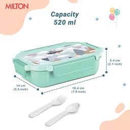milton Sherry Steel Tiffin Lunch with inner Steel Container, Spoon & Fork Mint Green 2 Containers Lunch Box image 5