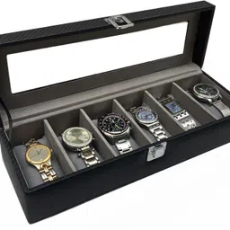 chestkraft Venice - Black with Contrast Beige white thread Stitch 6 Watch Luxury Box Watch Box image 4