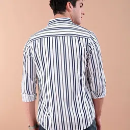 the indian garage co. Men Regular Fit Striped Cut Away Collar Casual Shirt image 5