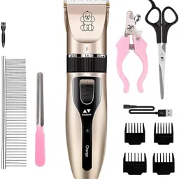 leemoza Full Set Safe Pet Grooming Kit, Dog, Cat Hair Clipper, Combs Gold Pet Hair Trimmer-picture-10