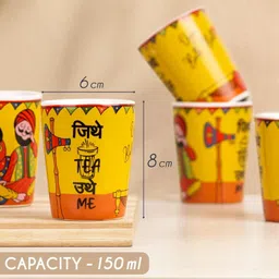 edencart Pack of 7 Ceramic Traditional Punjabi Jitthe Tea Utthe Me Tea Set with Kettle|Tea Glasses Set of 6 image 4