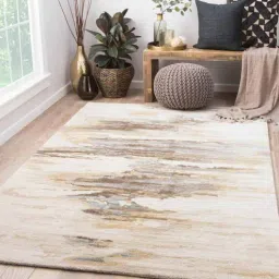 Brown Abstract Wool And Viscose 8 ft x 10 ft Hand Tufted Carpet by Jaipur Rugs-image-90