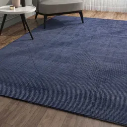 Blue Geometric Wool And Viscose 8 ft x 10 ft Hand Tufted Carpet-image-44