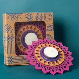 bambaise Pink Premium MDF Regular Tea Light Holder with Mandala Art image 1