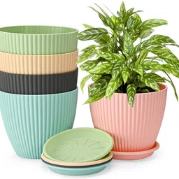 techhark Round Flower Pots with tray for Home & Decoration Planters, Terrace, Garden Etc Plant Container Set-picture-10