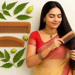 nigrifix Natural Neem Wooden Hair Combs,Wide Tooth Comb,Eco-Friendly,100%pure image 4