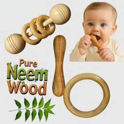 shreeja shilpcraft Handcrafted with Natural Neem Wood Rattles 3 Pcs Rattle image 3