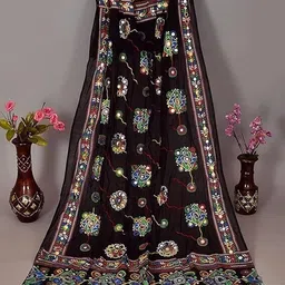 tmt hub Cotton Blend Embroidered, Embellished Black Women Dupatta image 2