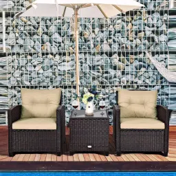 carry bird Lima Wicker Patio Table & Chair Set In Leather Brown Colour (Set Of 2 Chairs) image 1
