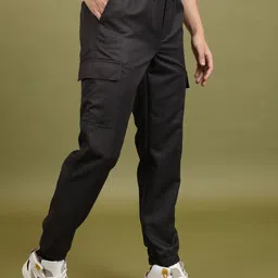 highlander Men Regular Fit Black Cotton Blend Trousers image 5