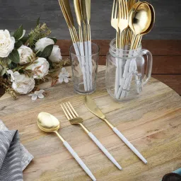Radiant (Set of 18) White Colour Stainless Steel Spoon, Fork & Knife Set by Vareesha image 1