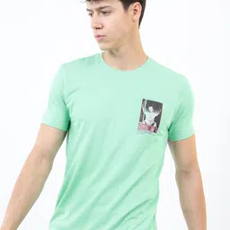 highlander Men Printed Round Neck Pure Cotton Light Green T-Shirt image 2