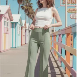 blacktail Women Regular Fit Light Green Polyester Trousers image 5