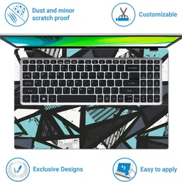 Anweshas Full Body Laptop Skin Sticker For 14 to 15.6 inch Laptop - Cyan Black Mirror Art Self Adhesive Stretched Vinyl Laptop Skin Compatible for 15.6 inch image 4