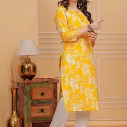 wawlooks Women Floral Print Cotton Blend Straight Kurta image 3
