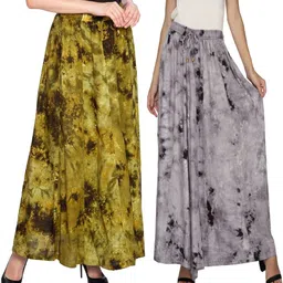 tnq Pack of 2 Women Flared Green Viscose Rayon Trousers-picture-14