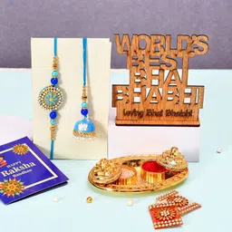 pride store Bhaiya Bhabhi Bhaiya Bhabhi Pair Rakhi, Tilak Pack,Showpiece,Thali, Greeting Card- 5586 Assorted Rakhi, Showpiece, Thali, Greeting Card, Chawal Roli Pack Set-picture-14