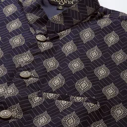 SOJANYA Men Navy Blue & Golden Ethnic Motifs Jacquard Woven Design Nehru Jacket image 3
