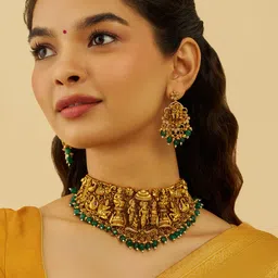 Kushal's Fashion Jewellery Gold-Plated CZ Stone-Studded Antique Necklace and Earrings-picture-24