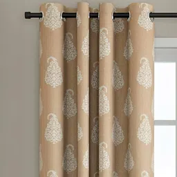 soumya Beige Cotton Traditional 9ft Light Filtering Eyelet 1 Pc Door Curtain image 2