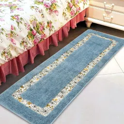 saral home Blue Cotton 55 x 16 Inches Hand Tufted Floor Runner image 1