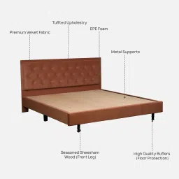 casacraft from pepperfry Maraya Upholstered King Size Bed In Light Brown Color image 3