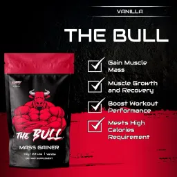 Kobra Labs The Bull Mass Gainer with 23 Vitamins & Minerals, High Protein and Calories (1kg, Vanilla) image 4