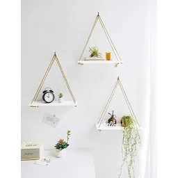 ancient shoppee Wood Wall Hanging Rope Shelves White Rope Hanging Shelves For Home/Office Decor Pack Of 1Rope Shelf(15X5) In (Engineered Wood) image 5
