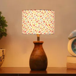 new era Multicolour Cotton Table Lamp With Wood Base image 1