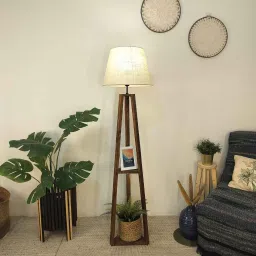 symplify Vantage Wooden Shelf Floor Lamp with Jute Shade & Brown Base image 1