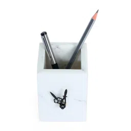 posh n plush White Marble Table Clock With Pen Holder image 5