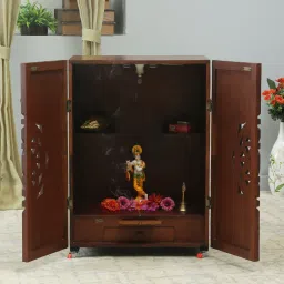 d'dass Brown MDF & Sheesham Wood Floor Rested Mandir With Door image 1