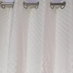 White Geometric Silk 5 Ft Light Filtering Eyelet Window Curtain by Soumya image 3