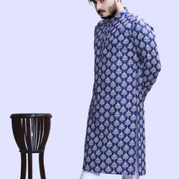 tibra collection Men Floral Print Cotton Blend Flared Kurta image 5