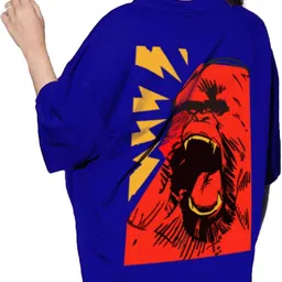 leotude Women Printed Round Neck Cotton Blend Blue T-Shirt image 2