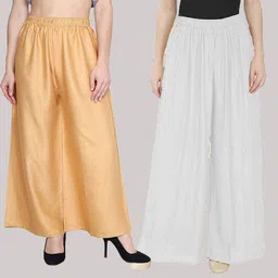 qeheem Pack of 2 Women Regular Fit Gold, White Cotton Blend Trousers-picture-13