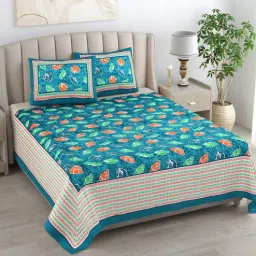 bombay spreads Turquoise Floral 180 TC Cotton King Size Bedsheet With 2 Pillow Cover-picture-39