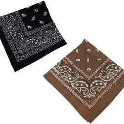 BIGWHEEL Combo Of 2 Pcs Brown And Black Double Side Printed Multifunctional Paisley Printed Hankie ["Multicolor"] Handkerchief image 1