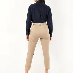 marks & spencer Women Slim Fit Brown Cotton Blend Trousers image 5