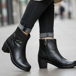 Step4U Women Brown Ankle Boots with Side Zip & Metal Buckle | Stylish Heel Boot Boots For Women-picture-17