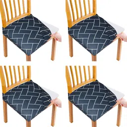 b7 creations Black Printed Polyester Blend 16x20 Inches Chair Covers (Set of 4) image 2