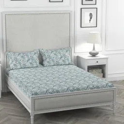 Teal Geometric 200 TC 100% Cotton King Sized Bedsheet With 2 Pillow Covers Solana Collection By Rosarahome-picture-32