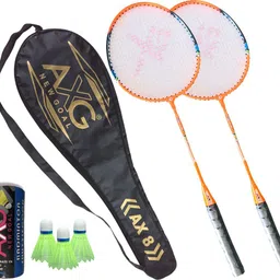 axg new goal Inescapable Aluminium Badminton Racquets (Set Of 2) 3 Plastic Shuttles And Cover Badminton Kit image 1