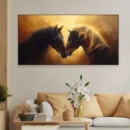 nestroots Black Canvas Framed Majestic Equine Encounter in Art Wall Painting(12X24 Inch)-picture-33