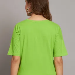 ad fashion Women Printed, Typography Round Neck Pure Cotton Light Green T-Shirt image 2