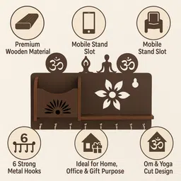 divinecrafted Wall Mounted Wooden Key Hanger | Decorative Key Holder & Organizer for Home Wood Key Holder image 4