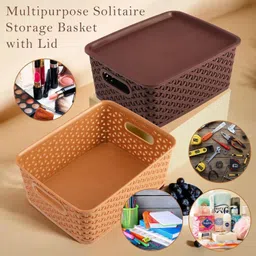 dew mat Plastic Plastic 3 Pieces Medium Size Multipurpose Solitaire Storage Basket (Pack of 3) Storage Basket image 4