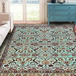 status Green Persian Polyester 4 ft x 6 ft Machine Made Carpet image 1