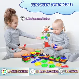 ebbstone Geometric Blocks Stacker Shape Sorter Column Puzzle Stacking Set for Kids image 5